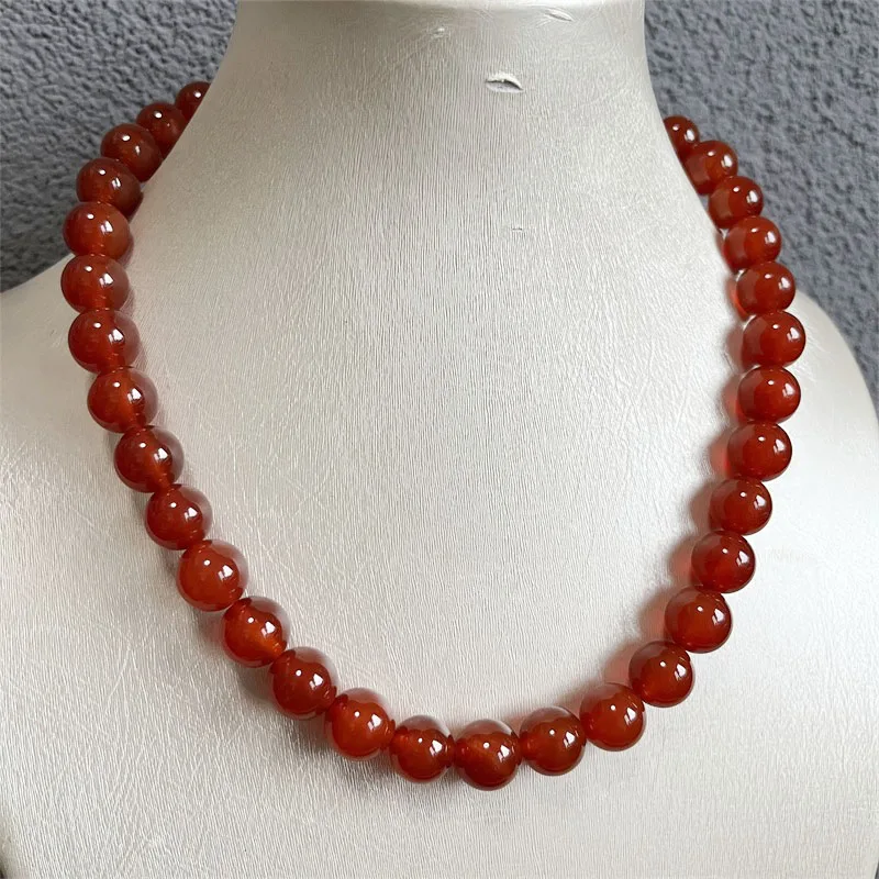 Grade A 12MM Brazil Red Agate Necklace Energy Natural Stone Jewelry Health Care Gemstone Protection Choker Healing Yoga Female