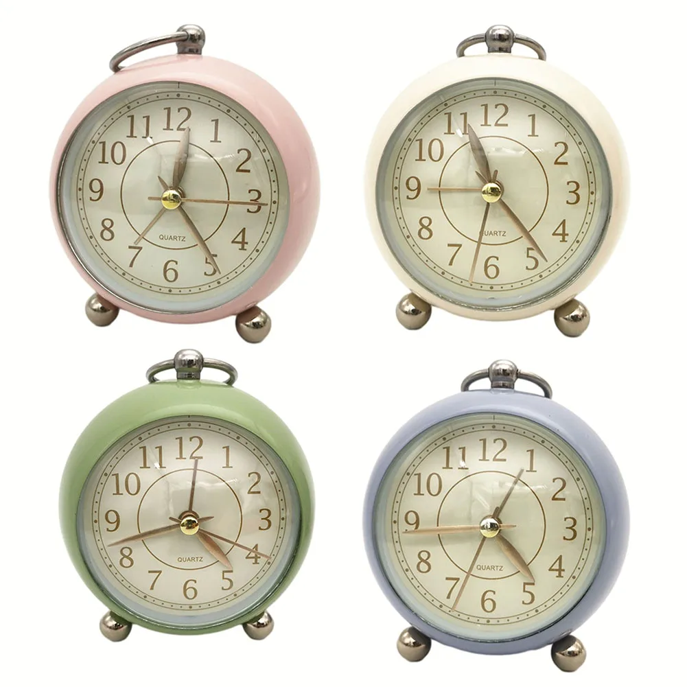 1pcs Metal Vintage Alarm Clock Super Silent Non Ticking Night Light Function Battery Operated For Decorating Bedroom Bathroom