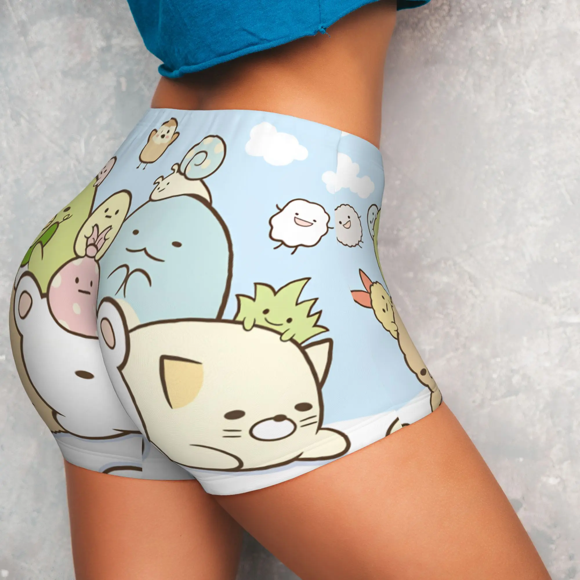 S-Sumikko G-Gurashi Anime Volleyball Biker Workout Shorts Women Cartoon Gym Athletic Yoga Shorts
