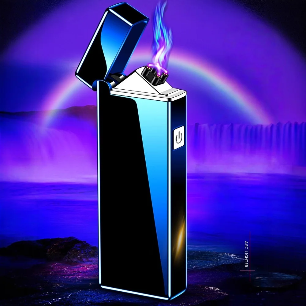 New Electronic Windproof Double Arc Pulse Flameless Lighter USB Charging Cigar Outdoor Lighter Cigarette Accessories Men's Gift