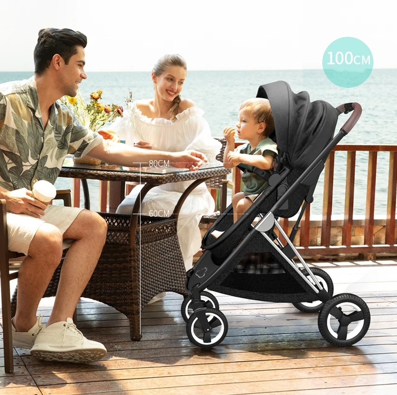 High Landscape Baby Stroller Can Sit and Lie Down Two-way Shock Absorption Lightweight Folding Baby Stroller 3in1 with Car Seat