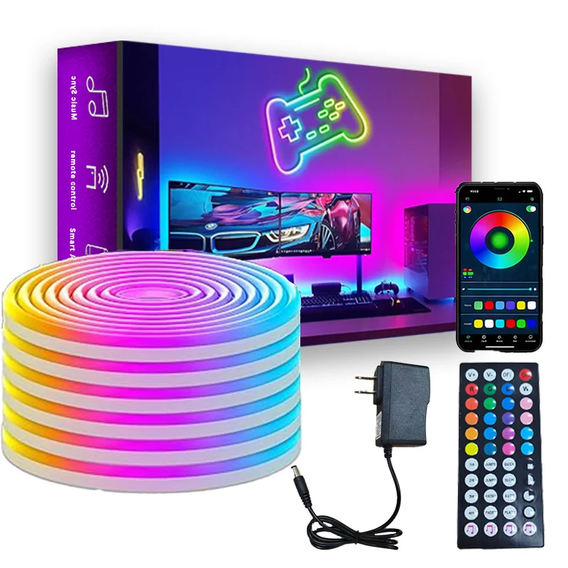 

Гибкая светодиодная неоновая лента RGB длиной 10 м (32,8 фута), водонепроницаемая IP65, с управлением через приложение и пультом ДУ, синхронизация с музыкой, множество режимов, для использования внутри и вне помещений