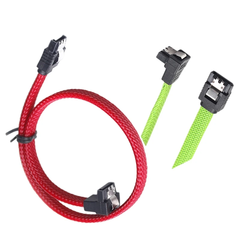 يوميا 2 قطعة 50 سنتيمتر SATA 3.0 III SATA3 7Pin كابل بيانات الزاوية اليمنى 6 جيجابايت/ثانية SSD كابلات HDD القرص الصلب بيانات الحبل مع أكمام النايلون ، الأحمر