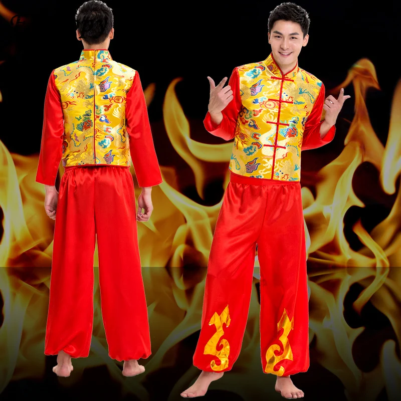 ازياء الرقص للرجال والنساء ، ملابس Yangko العرقية ، عارضات ذكور وإناث ، رقص التنين والأسد ، أداء الطبل ، جديد