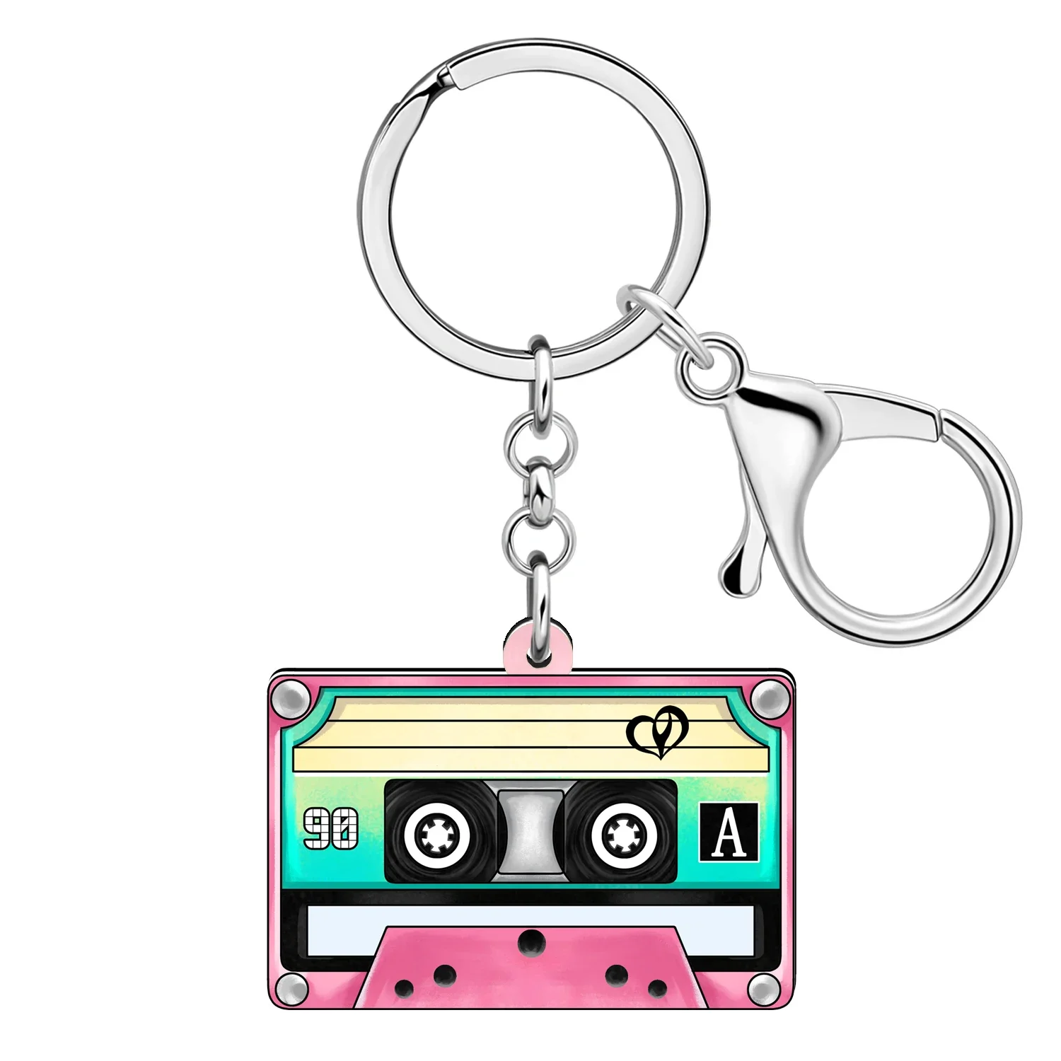 BONSNY Acrylic Retro Cassette Tape Keychains Vintage Jewelry Key Ring For Women Kids Girls Backpack Purse Car Key Chains 90s