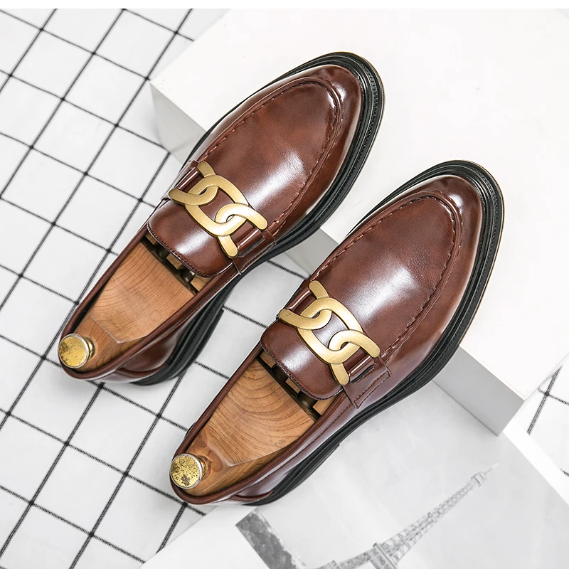 Italian Luxury Brand Wedding Shoes Men\'s Dress Design Loafers Slip-on Handmade Business Leather Shoes Pointed Black Driving Shoe