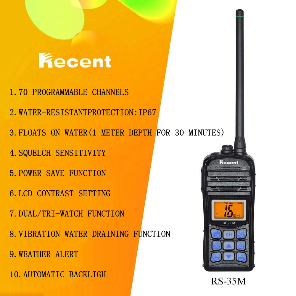 Imagem -02 - Rádio Vhf Portátil Impermeável para Vela a Bordo Ip67 à Prova de Poeira Display Lcd Dual Verscan Ham Interphone Recent Rs35m