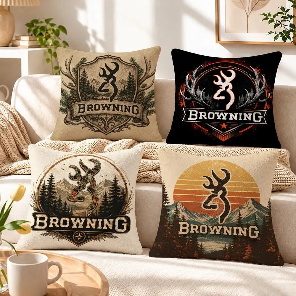 Brand Browning Cushion Cover Soft Short‑Plush Pillowcase, Decor for Sofa & Bedroom, Perfect Holiday Gif