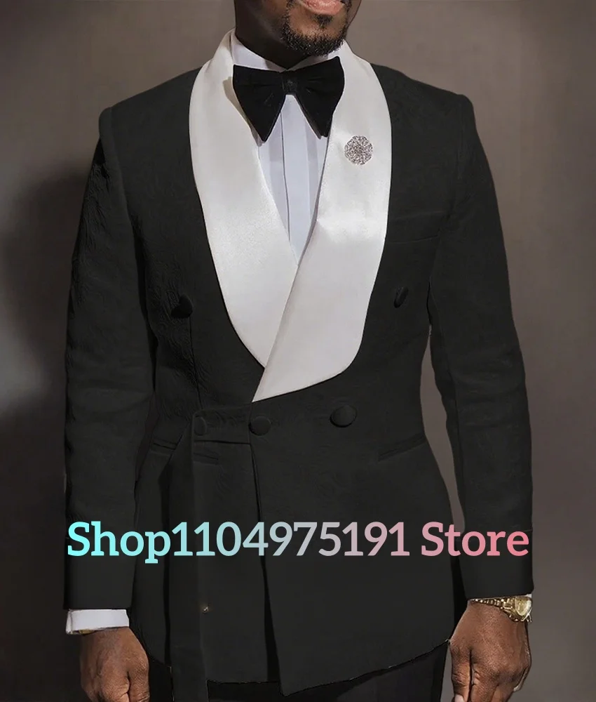 مزاجه قطعتين للرجال (سترة + بنطلون) عشاء الأعمال المضيف الجاكار معطف البدلة مع لون متباين مزدوجة الصدر #5