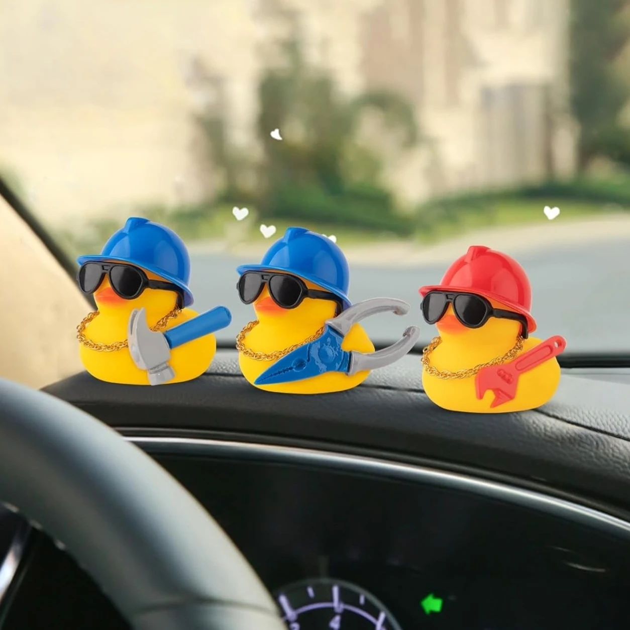 Bauarbeiter-Gummienten, Gummienten-Auto-Ornamente, Armaturenbrett-Dekorationen mit Helm, Hammer, Schraubenschlüssel, lustige Auto-Accessoires