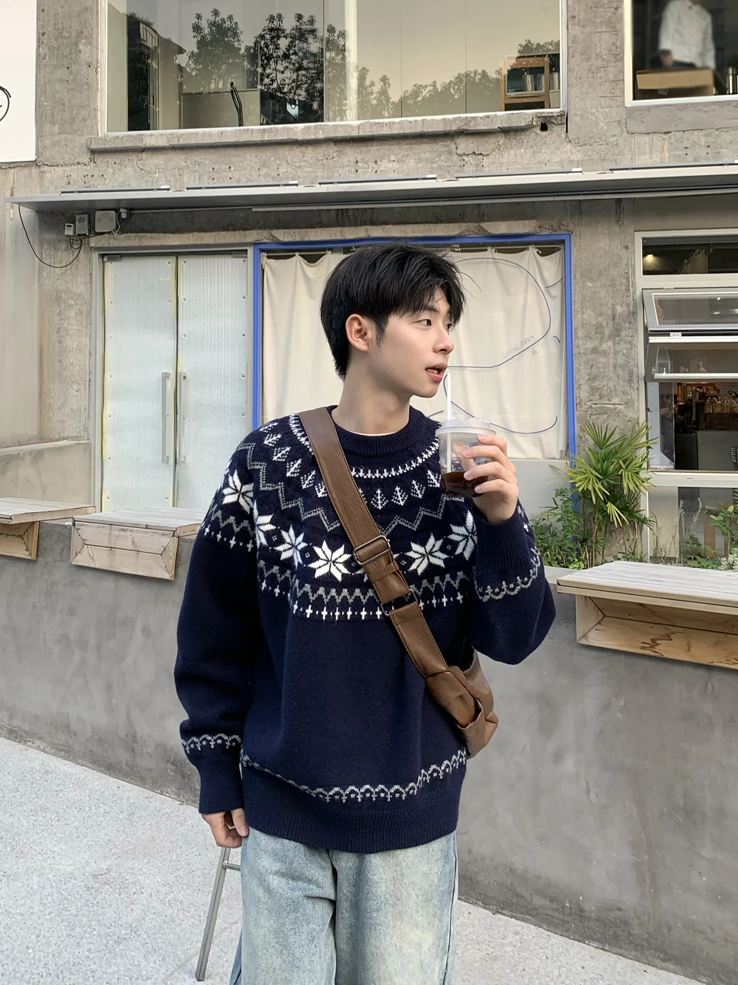 

Retro Japanese Sle round Ne Fair Isle Sweater Men Women Loose Warm Soft Knitted irt Coat Casual Autumn Winter Faion