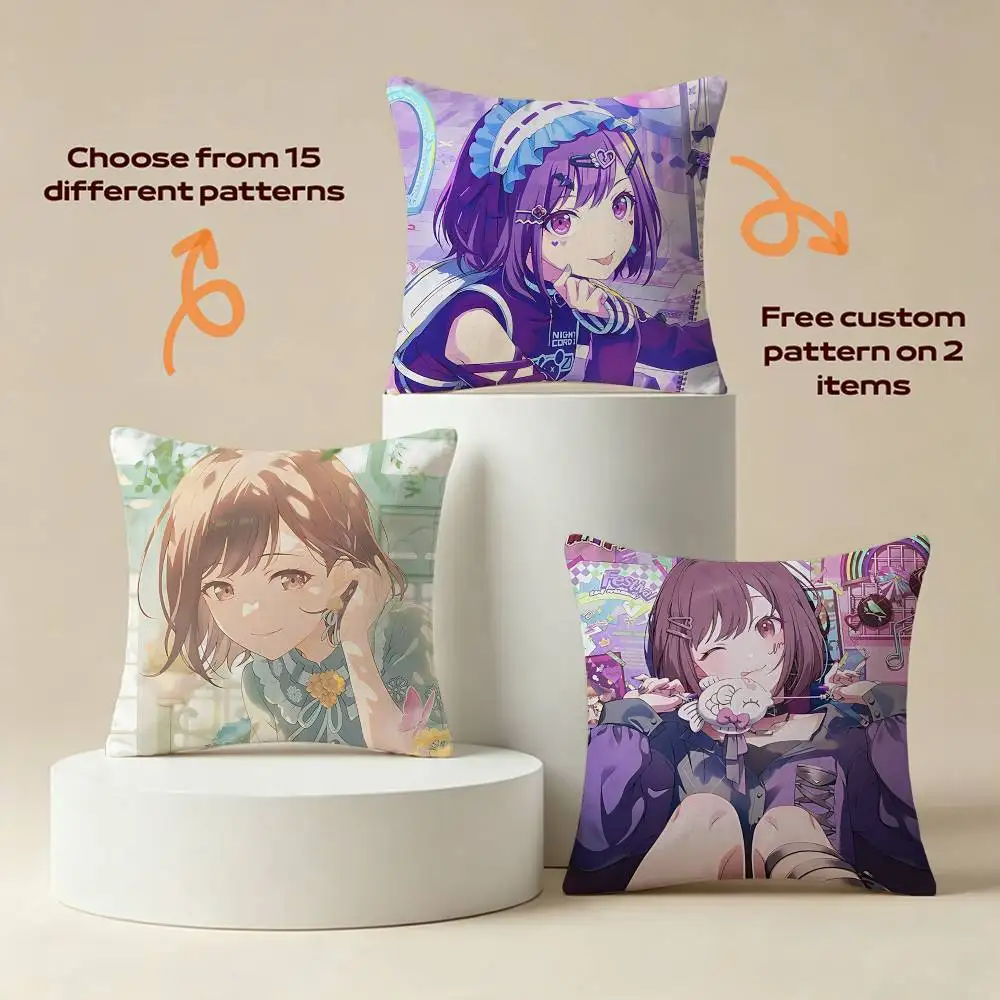 E-Ena Shinonome Game PJSK Square Sofa Pillow Cover Solid Color Living Room Home Decor Cushion Case