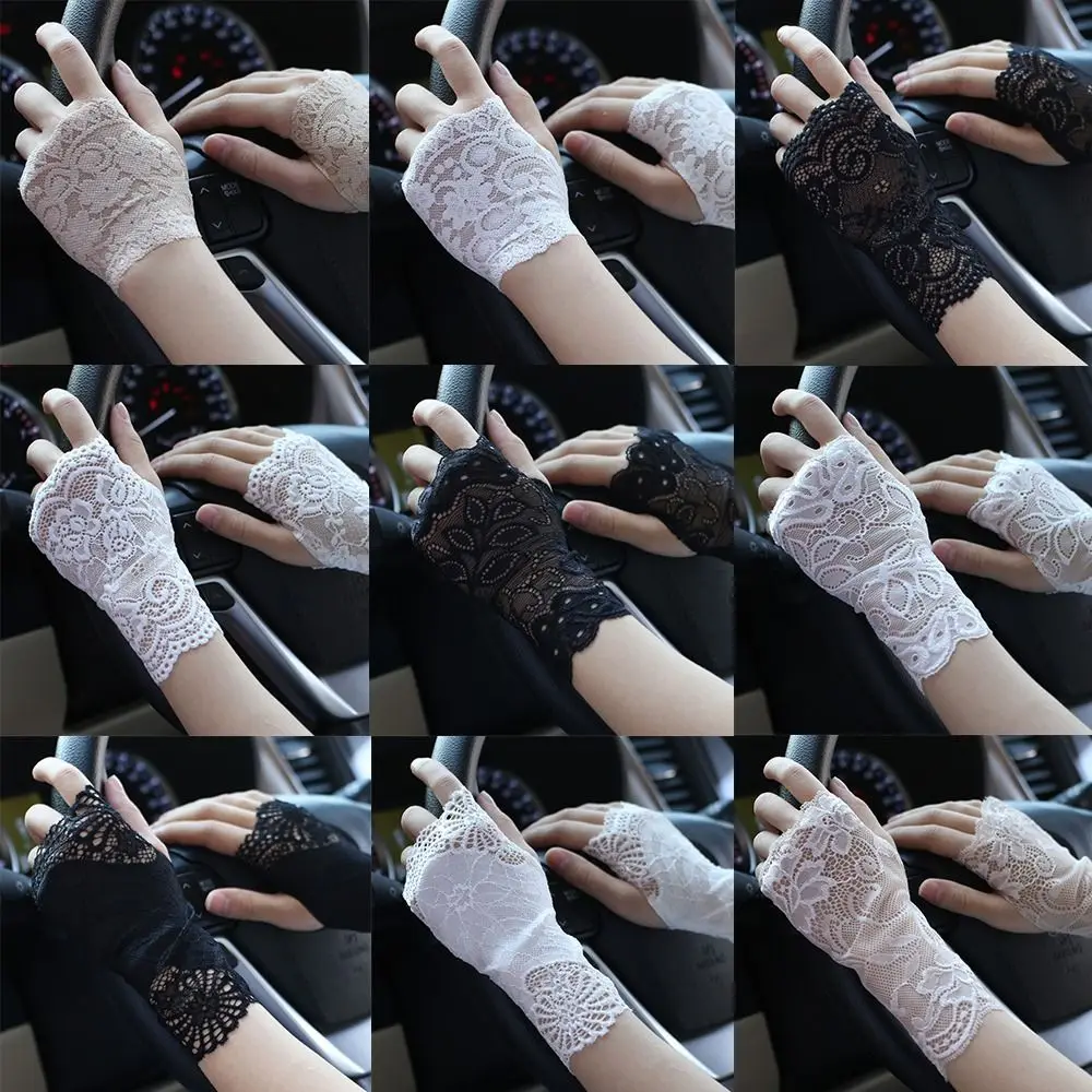 Gants de Protection Solaire en Maille Sexy, Demi-Doigt, en Dentelle, Respirants, Minces, Cosplay, Sans Doigts