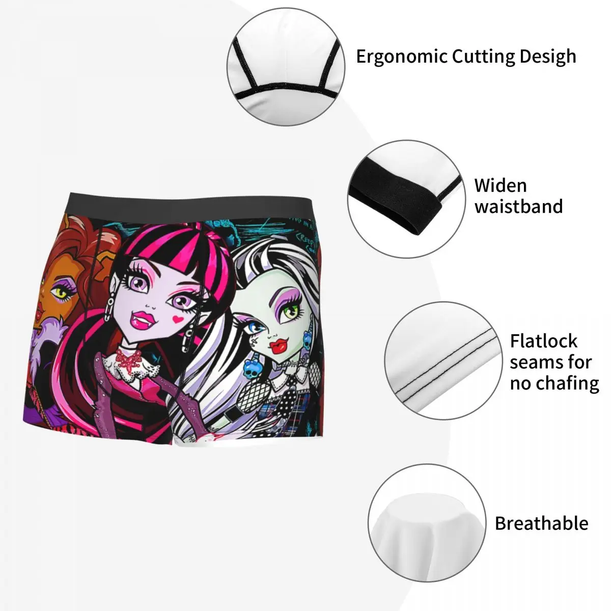 Three Of Us Monster High Doll Underpants Cotton Panties Men\'s Underwear Sexy Shorts Boxer Briefs