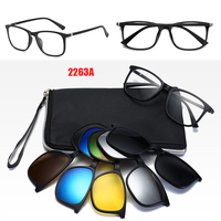 6 In 1 Spectacle Frame Men Women With 5 PCS Clip On Polarized Sunglasses Magnetic Glasses Male Computer Optical 2263