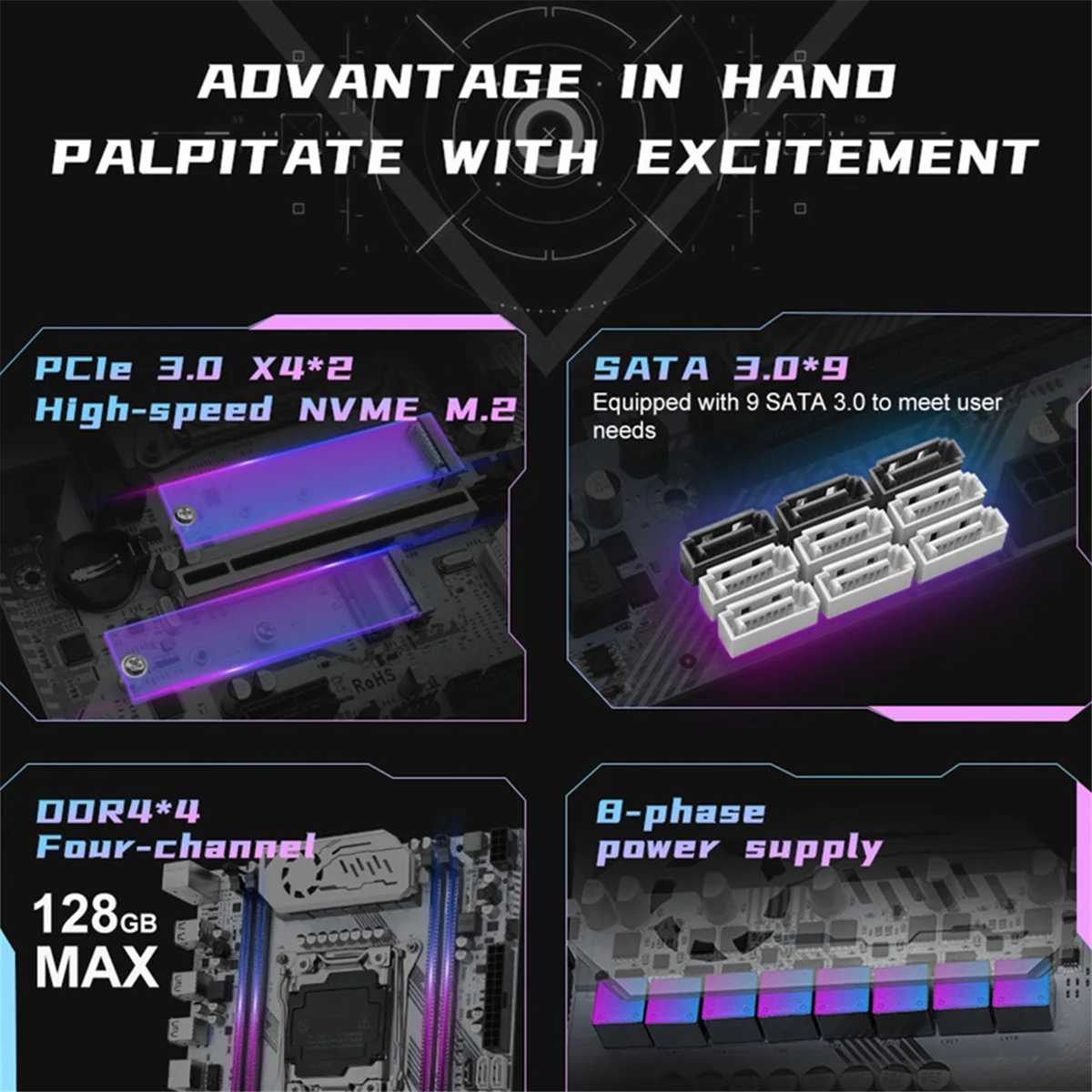 اللوحة الأم BVBV X99 K9 LGA 2011-3 VRM مروحة تبريد تدعم 4X DDR4 RAM تدعم وحدة المعالجة المركزية من سلسلة Xeon E5 V3/V4/Core 17 Series CPU