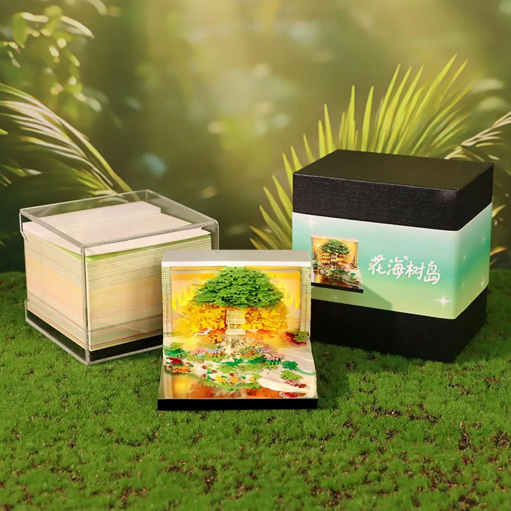 2026 Desk Calendar with LED Light Tear-off Decorative Panda Calendar Christmas Gift 3D Time Piece Calendar Carved Tree Memo Pad