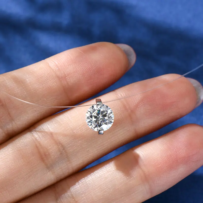Lnngy 0,5 ct-3 ct Solitär Moissanit Halsketten 925 Sterling Silber Transparente Angelschnur Anhänger Halskette Für Frauen Schmuck – Detail 4