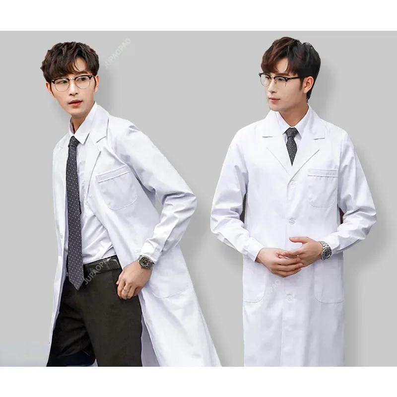 Lab Coat Short Sleeve Doctor Nurse Dress Long Sleeve Medical Uniforms White Jacket with Adjustable Waist Belt for Men Women