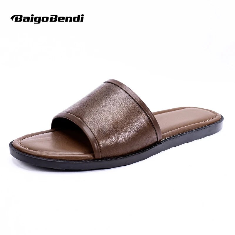 New Trendy Men\'s Genuine Leather Slippers Summer Leisure Man Outerwear No-slip Simple Easy Wear Beach Shoes