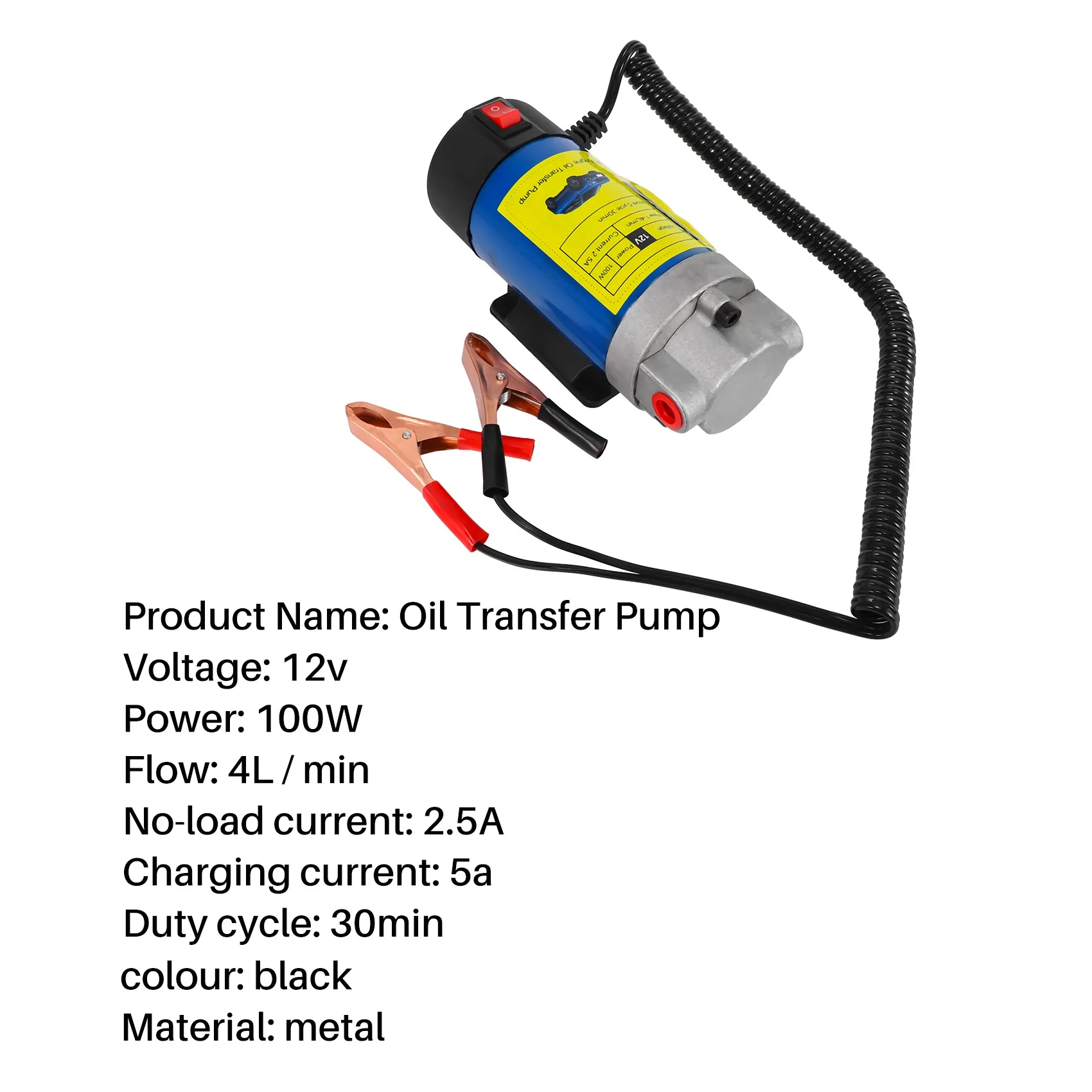 

12V Electric Scavenge Suction Transfer Change Pump Motor Oil Extractor Pump 100W 4L for Car