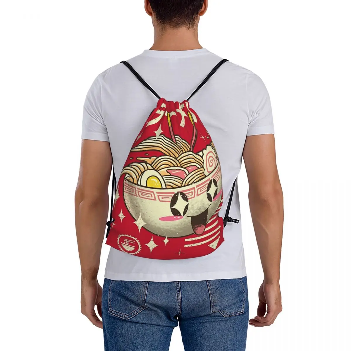 Portátil Kawaii Ramen Mochilas para Homem e Mulher, Sacos De Cordão, Pacote De Bolso, Saco De Esportes, Sacos De Livros, Moda Escolar