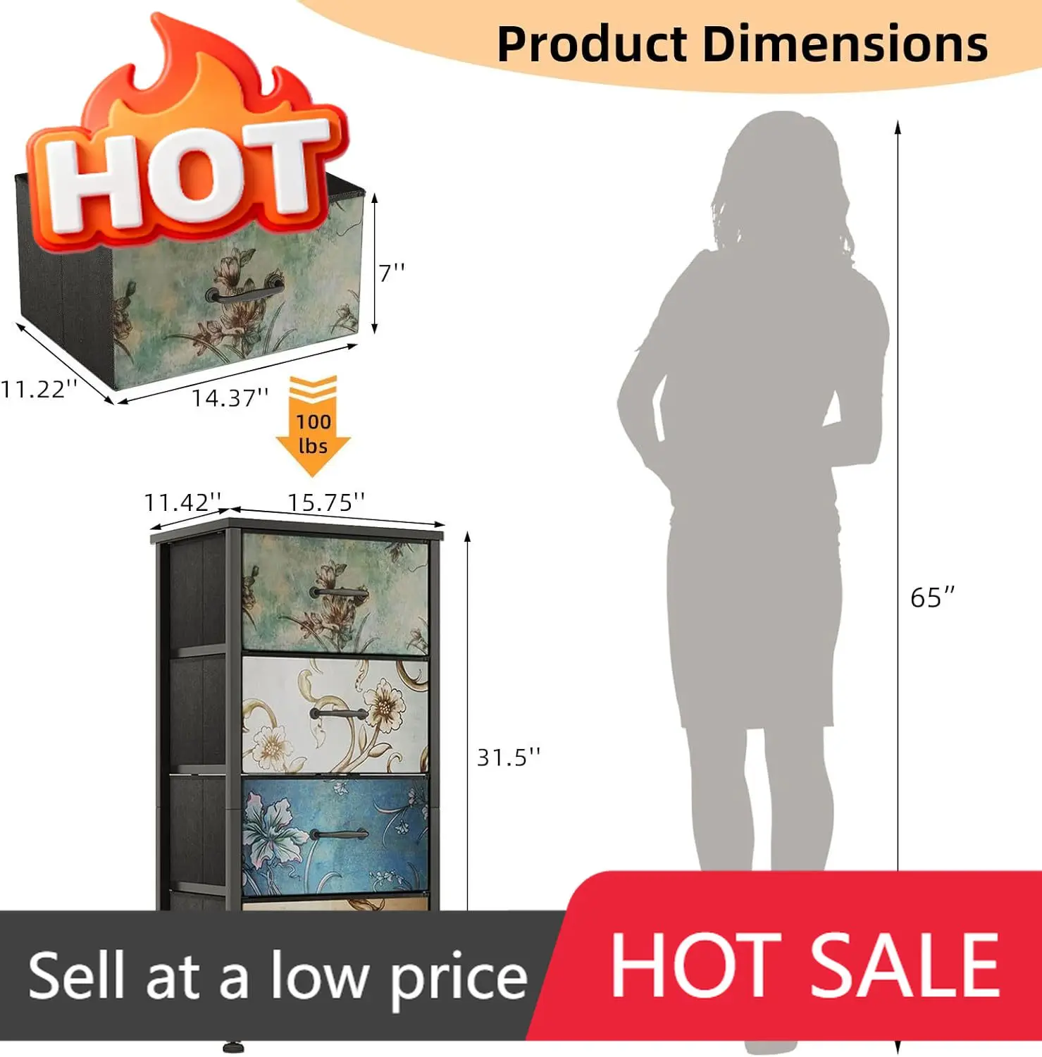 

Тумба с 4 ящиками из ткани на металлическом каркасе, прикроватная тумбочка для спальни, маленький комод для гостиной