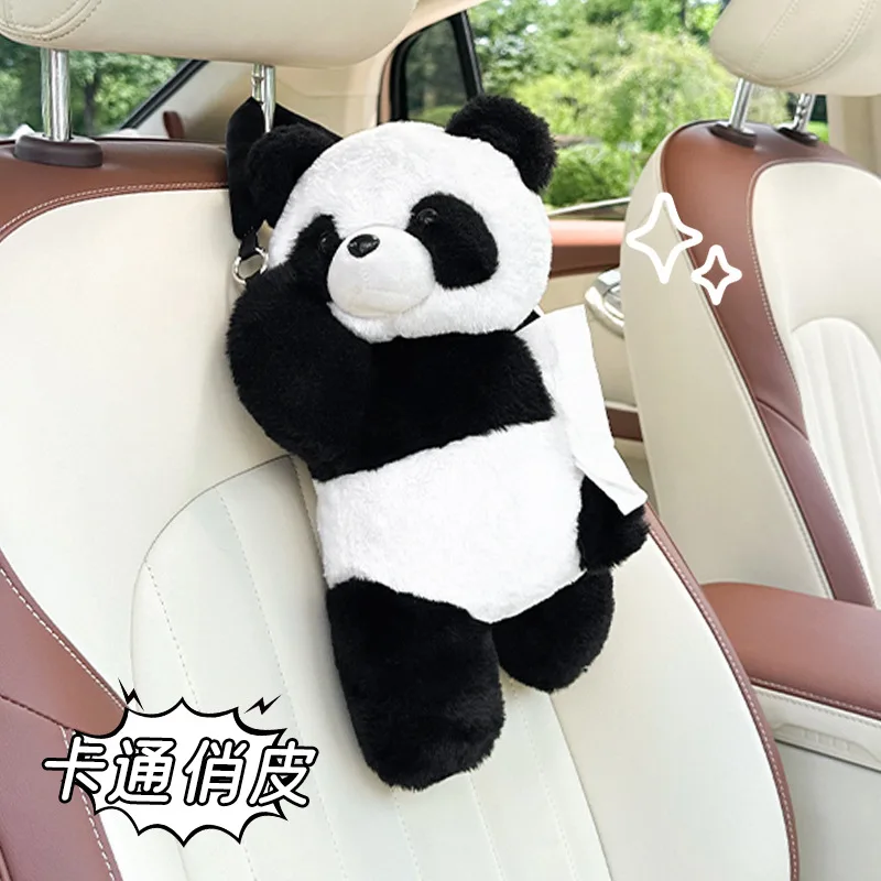 Panda Pudełko na chusteczki samochodowe Śliczne wiszące krzesło samochodowe z kreskówek Rysunek kreatywnej lalki Dekoracja samochodu Materiały eksploatacyjne