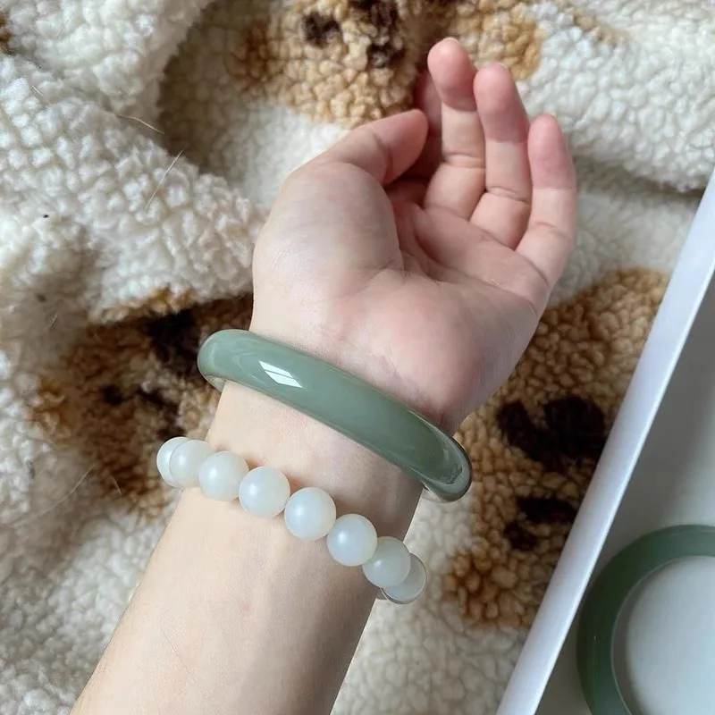 Hetian Jade Qiemo Blue Bracelet Female Lake Green Bracelet Green Bracelet