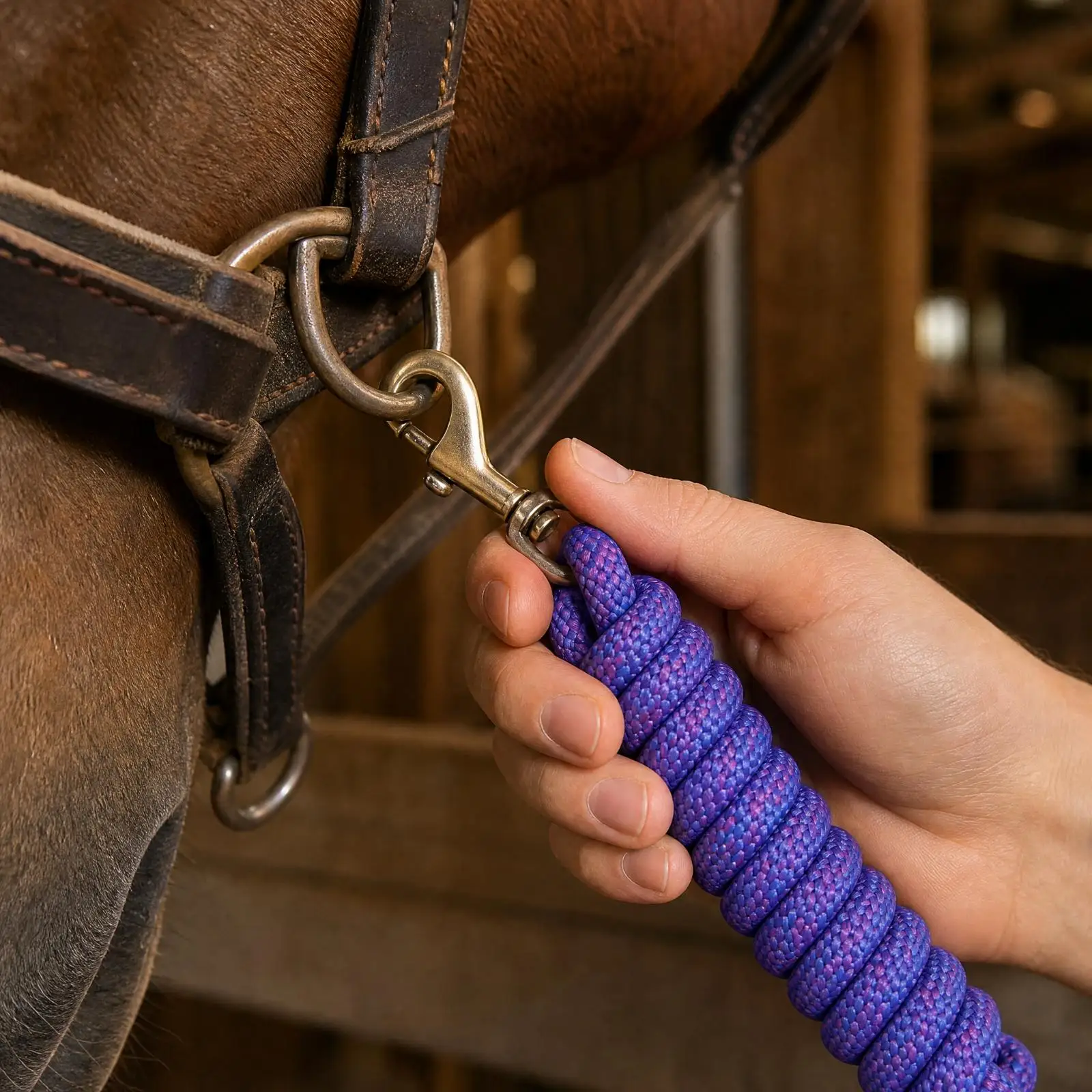 Horse Lead Rope with Alloy Snap Hook Round Braid Design for Equestrian Groundwork and Daily Horse Management