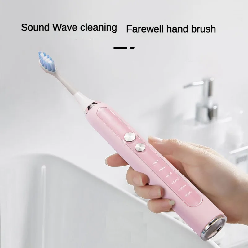 Wireless Charging Sonic Electric Toothbrush Paired Set Lover Gift Adults Soft Bristle Electronic Cordless Charger Pink and White