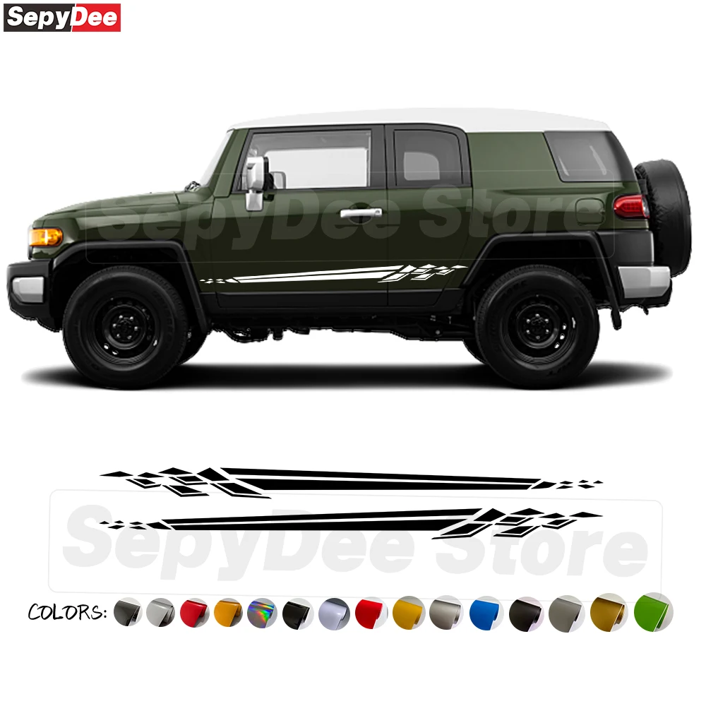 

2Pcs Checkered Graphics Car Door Side Stickers for Toyota FJ Cruiser Racing Sport Body Decor Stripe Vinyl Decal Accessories