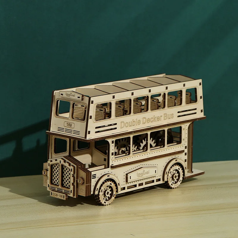 Holz Doppeldecker Bus 3D Puzzles Modelle Baustein Kits DIY Montage Puzzle Spielzeug für Kinder Erwachsene Sammlung Kreatives Geschenk