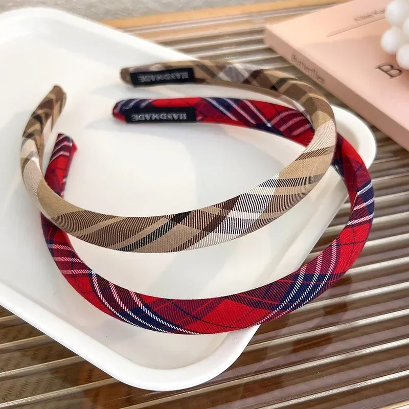 New Vintage Plaid Hair Bands for Women Girls Headdress Headband Girls Hairband Hair Hoop Female Hair Accessories Headwear