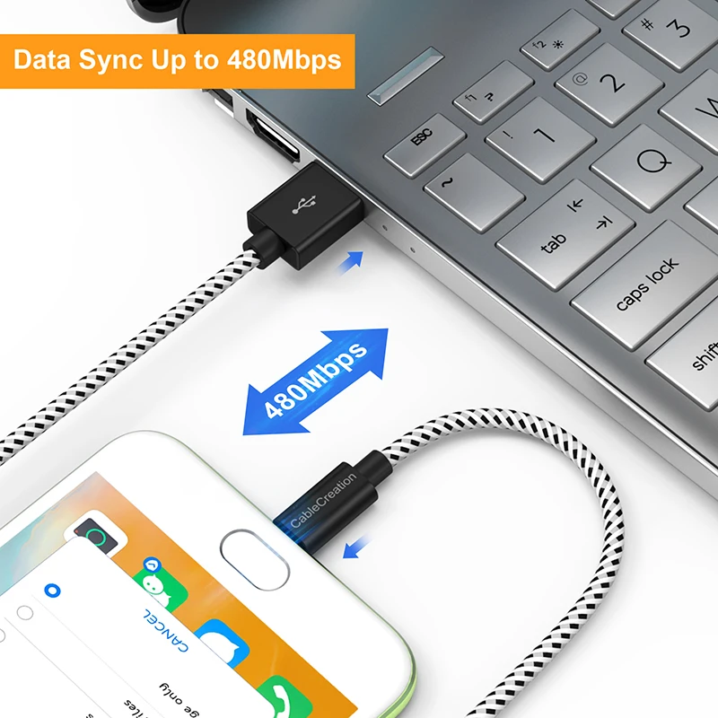 CableCreation Cable trenzado USB a micro USB Cable de sincronización de datos de carga rápida USB 2.0 de 4 pies Negro