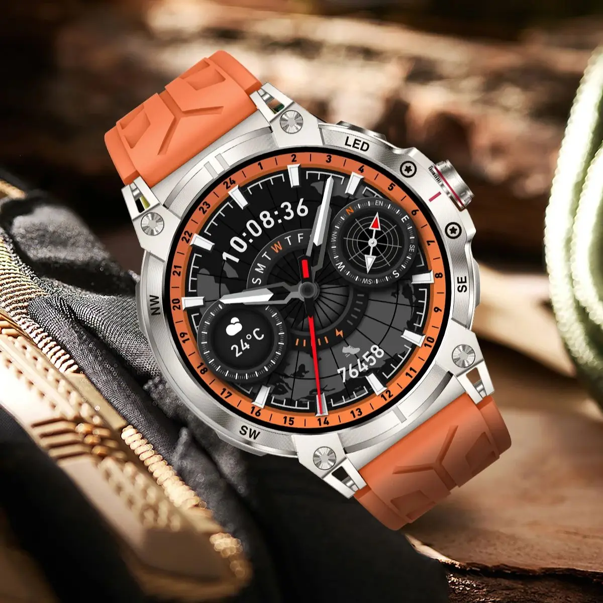 

Men's Outdoor Sports LED Flashlight Smart Watch AI Voice Assistant Bluetooth Call Watch Blood Oxygen Monitor Smart Watch
