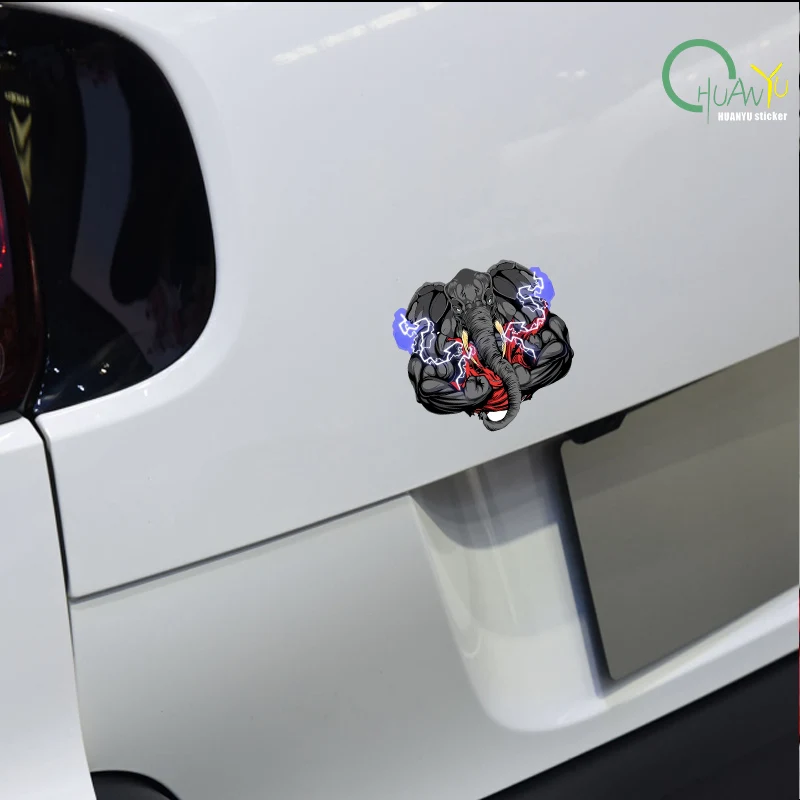 Angry Elephant Strong Muscle Car Sticker Trendy Creative Car Decal Scratch Cover Waterproof Reflective Sticker