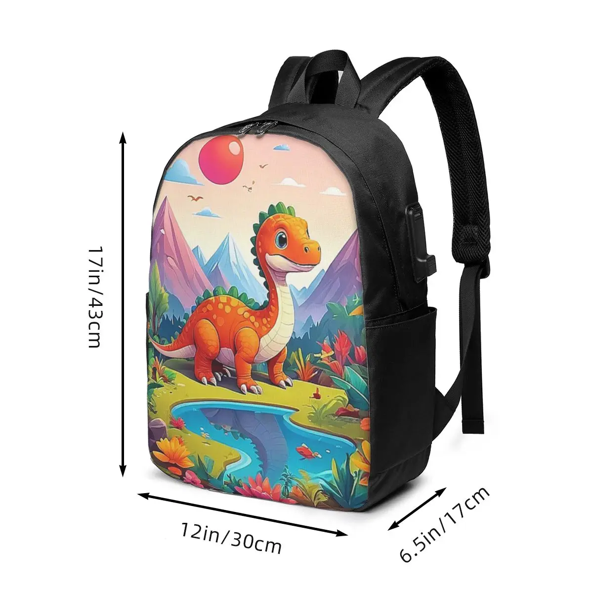 Cartoon Dinosaur World Scenery Backpack Travel Notebook Bag Computer College Student School Bag Laptop Shoulder Bags Men Women