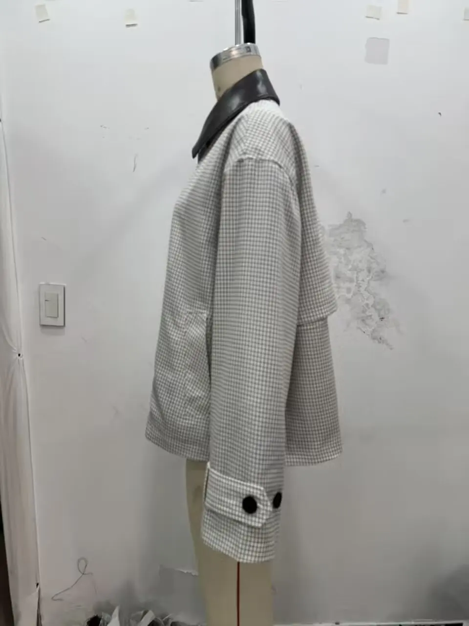 

HH женский модный универсальный кожаный плащ с воротником с лацканами и длинными рукавами, женский белый клетчатый ретро карманный декоративный пиджак