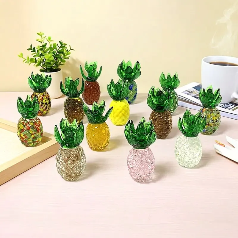 Handmade Murano Glass Pineapple Figurine Colorful Cute Mini Fruit Statue for Home Desktop Living Room Bookshelf Decor Ornament