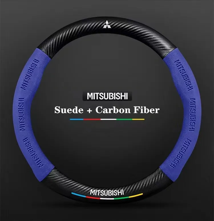 For Mitsubishi Outlander Pajero Asx Colt Lancer EX Evolution X L200 Triton RALLIART Car Suede Carbon fiber Steering Wheel Cover