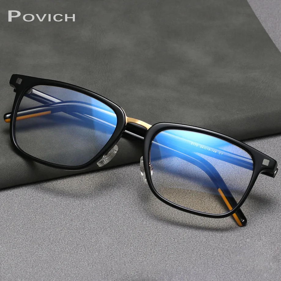 

POVICH Fashion Acetate Men Glasses Frame Prescription Eyeglasses Black Tortoise Square Optical Myopia Hyperopia Eyewear