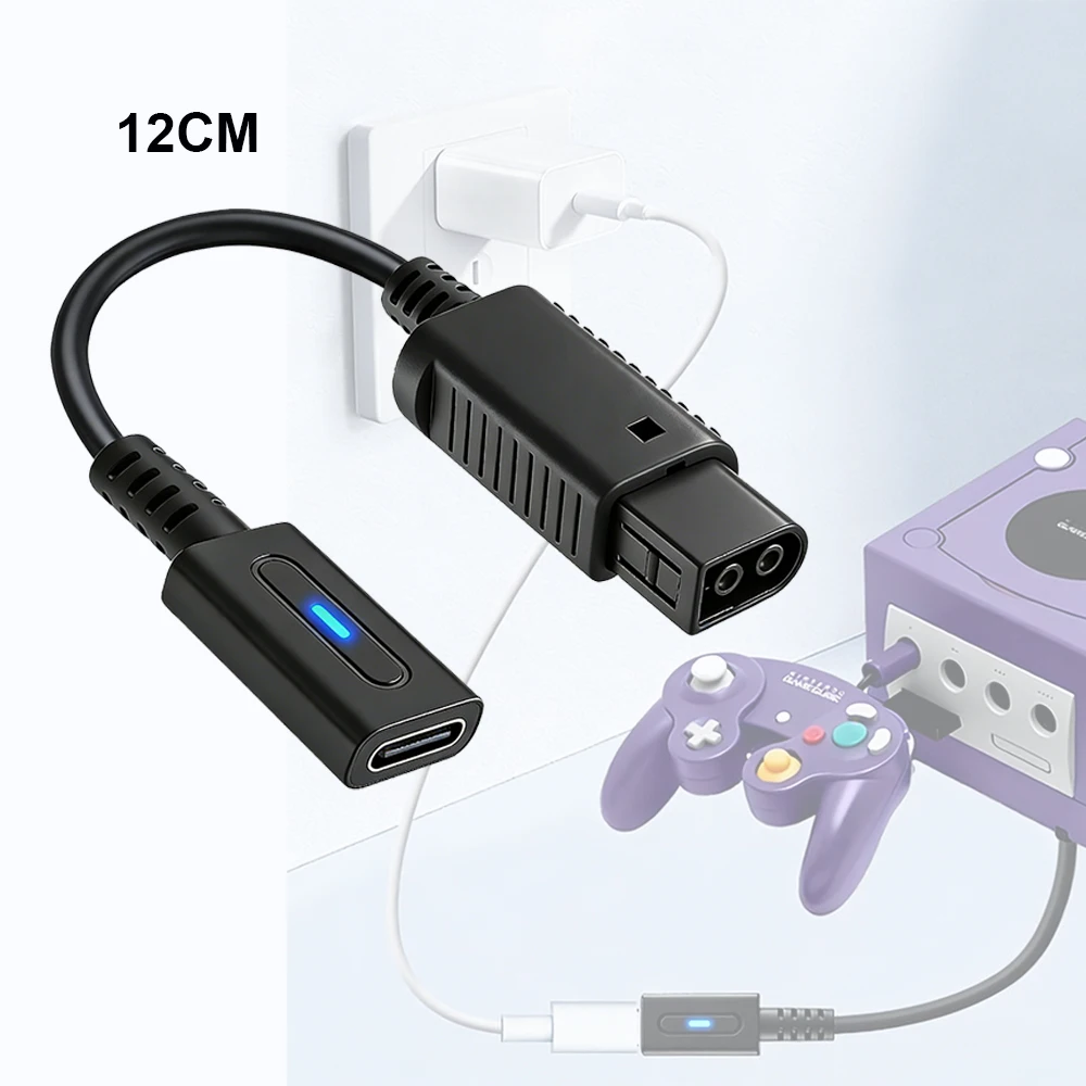 Auroxin 12cm/1.8m Type C 36W PD Charging Cable for NGC GameCube Console USB C Power Supply Cord (with Blue LED Indicator Light)