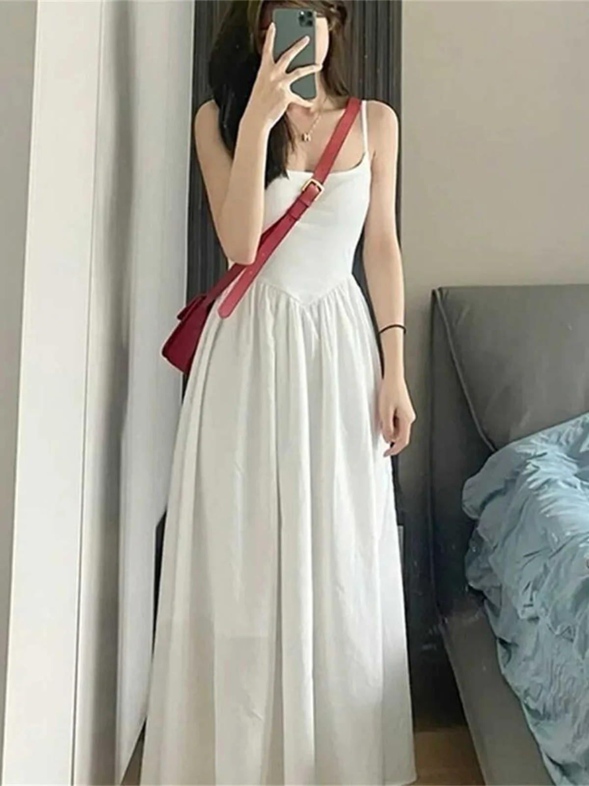 

Белый женский ремень Dr, осень 2023, новинка Sle для похудения, Gentle First Love, длинное платье трапециевидной формы с высокой талией, повседневный Sle