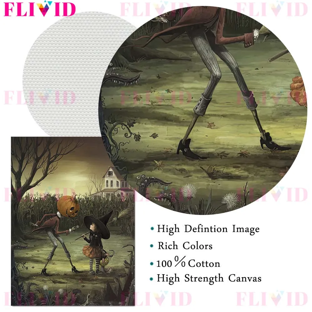 جدار الفن قماش اللوحة للديكور ، المشارك طباعة ، العنكبوت المعلم و ساحرة صغيرة في فئة سحرية ، لطيف الساحرة و اليقطين Gentleman