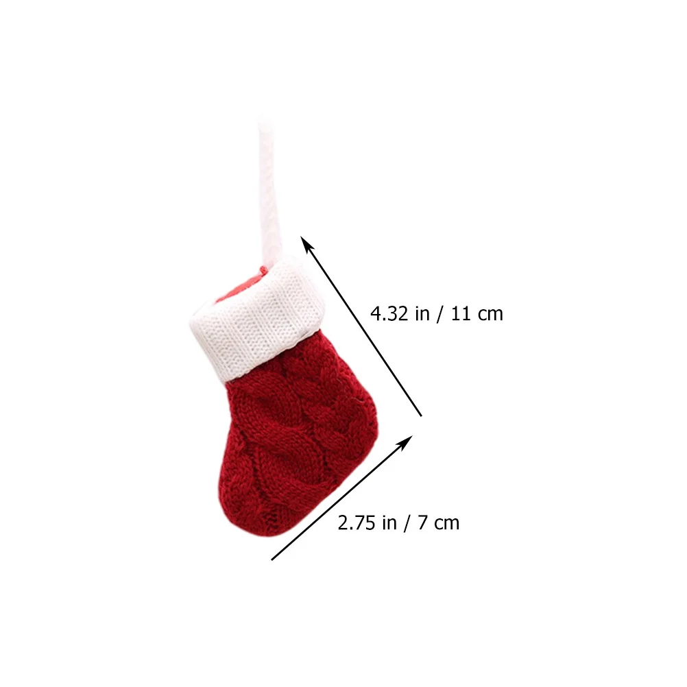 

6pcs Knitted Christmas Stocking Cutlery Covers Red Tableware Bags For Dinner Party Decorative Use Sock-Shape Fork Cutter Pouch