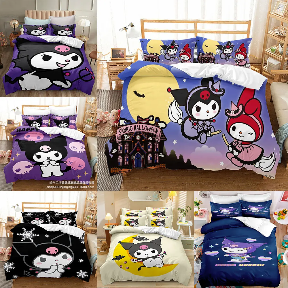 

Kuromi Bedding Sets Comforter Quilt Bed Cover Duvet Cover Pillow Case 2-3 Pieces Sets Kids Adult Size Cartoon Decoration