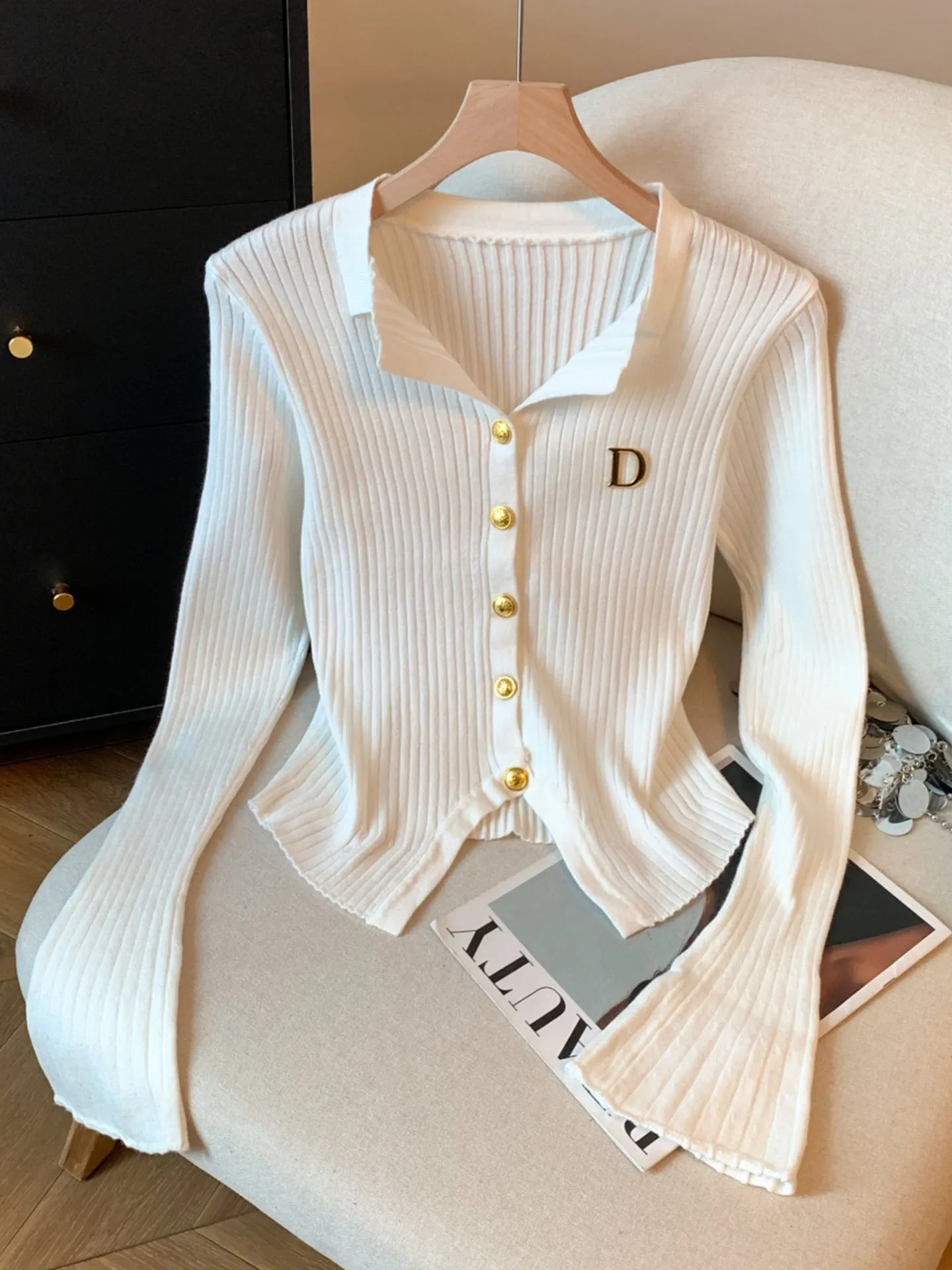 

Emily Clud Recommended White Bell Sve Knitted Open Cardigan Women's Autumn Winter Slim Fit Base Layer Top