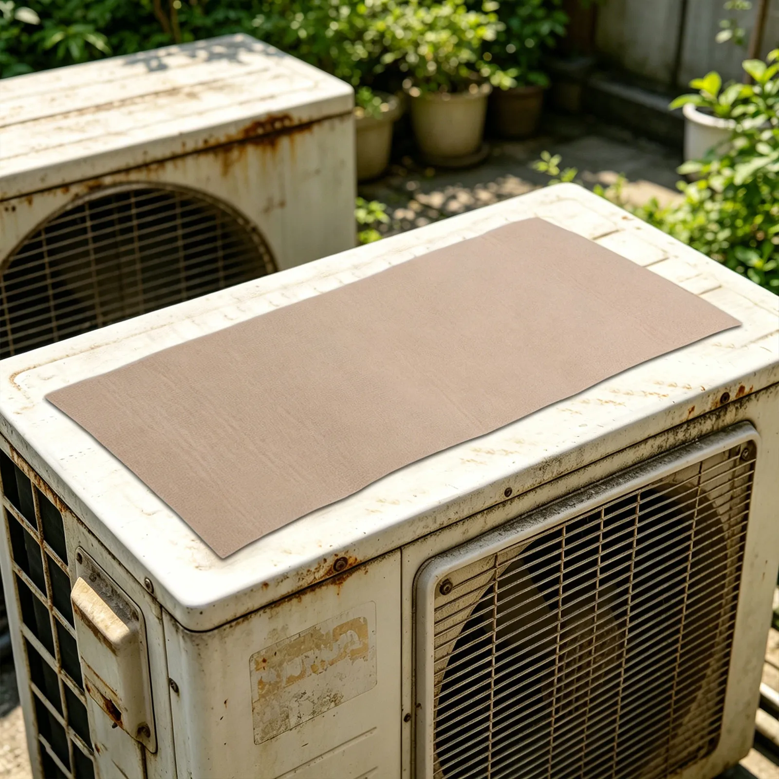 Self-Adhesive Noise Reduction Mat Static Soundproof Pad for Ac Outdoor Unit 39x16 Inch Khaki Waterproof Uv Resistant Easy Cut