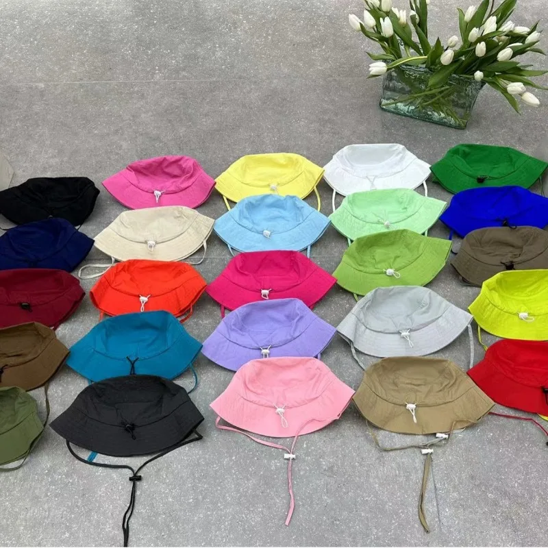 Ins Solid Color Casual Bucket Hats for Men and Women with Summer Thin Quick-drying Sun Protection Versatile Drawstring Basin Cap